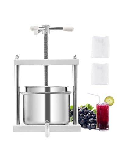 VEVOR 1.45 Gal/5L Fruit Wine Press, 2 Stainless Steel Barrels, Manual Juice Maker, Cider Apple Grape Tincture Honey Olive Oil Making Press with Triangular Handle for Outdoor Kitchen Home - color: White, size: 1.45 Gal