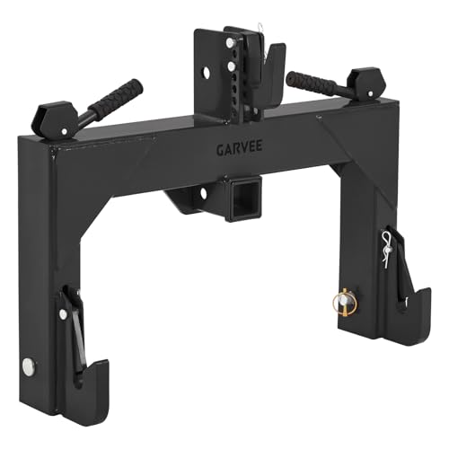 GarveeTech 3 Point Quick Hitch Category 1, 3000 LBS Heavy Duty Tractor Quick Hitch with 2" Receiver, No Bushing Required, 5 Level Adjustable Bolt & Reinforced Steel Frame for Farm Implements - color: Black