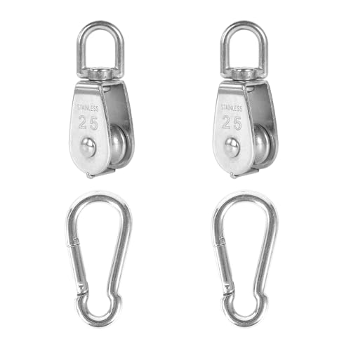 2X 304 Stainless Steel M25 Single Swivel Rope Pulley Blocks with Snap Hooks - size: M25-2pcs
