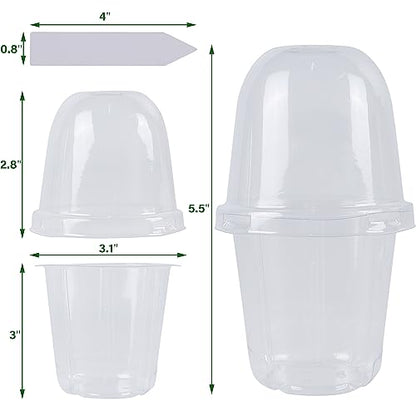 winemana 36 Set Nursery Pots with Humidity Dome, Clear Nursery Pots for Plants, Seed Starting Pots with Drainage Holes & Plant Labels for Vegetables Flowers Garden Plants - size: Clear