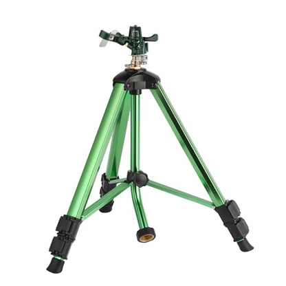 Green Zinc Alloy Water Bird Sprinkler, Heavy Duty Tripod Base Garden Sprinkler, 360 Degree Large Area Irrigation, Durable Flip Lock Legs & Adjustable Nozzle, 1 Pack