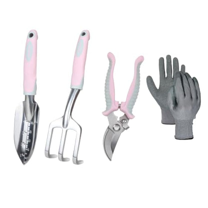 Pink Garden Tool Sets 4-Piece, Aluminum Gardening Hand Tool Kit - color: pink-4pcs