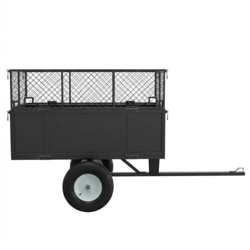 Heavy Duty 750 lbs Steel Dump Cart - 17 Cu.Ft Tow-Behind Utility Trailer - Removable Mesh Sides - Pneumatic Tires - for Lawn Mower, Tractor, ATV, Yard, Landscaping - Quick-Dump Design
