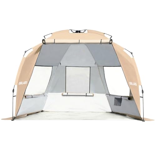 Golabs BT1 Pop up Beach Tent for 3 Person, 1-Min Setup by Pre-Attached Pole - color: CAMEL