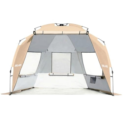 Golabs BT1 Pop up Beach Tent for 3 Person, 1-Min Setup by Pre-Attached Pole - color: CAMEL