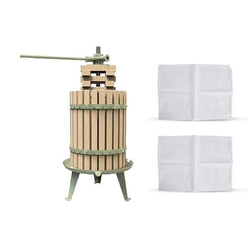 4.75 Gallon Fruit Wine Press with 2 Pack Filter Bag - 100% Nature Apple&Grape&Berries Crusher Manual Juice Maker for Kitchen, Solid Wood Basket with 8 Blocks Heavy Duty Cider Wine Making Press