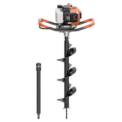 WORKIT Post Hole Digger, 43cc Auger Post Hole Digger, 8" Auger Drill Bit & 20" Extension Rods, Gas Powered Earth Auger with EPA Certification - size: 43cc+1 bit(8")+1 Ext(20")