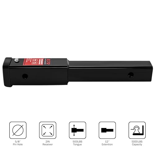 OPENROAD 12-Inch Hitch Extender for 2" Receiver, Trailer Hitch Extension - style: 12" Tube Extender