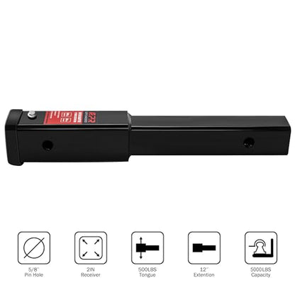 OPENROAD 12-Inch Hitch Extender for 2" Receiver, Trailer Hitch Extension - style: 12" Tube Extender