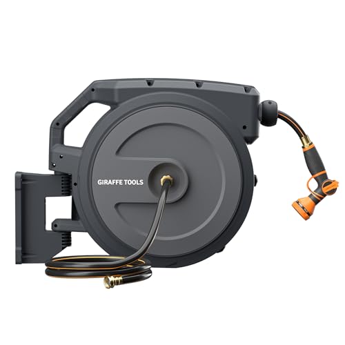 Giraffe Tools Retractable Garden Hose Reel 5/8" 90FT Wall Mount Auto Rewind - color: Dark Grey, size: 5/8‘’ 90 FT