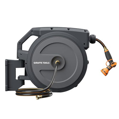 Giraffe Tools Retractable Garden Hose Reel 5/8" 90FT Wall Mount Auto Rewind - color: Dark Grey, size: 5/8‘’ 90 FT