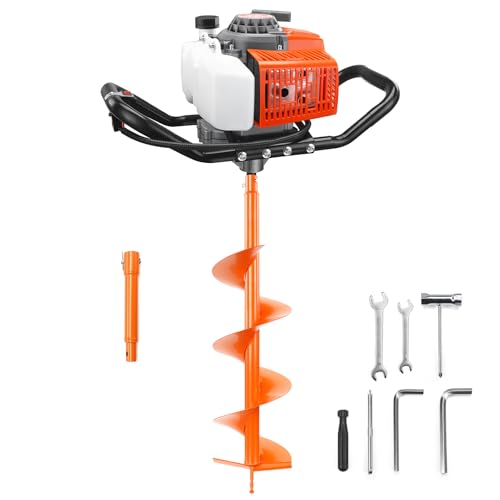 NEO-TEC 72CC Post Hole Digger Gas Powered, 2-Stroke Earth Auger with 8" Auger Bit & 8" Extension Bar, Heavy Duty Ice Auger & Fence Post Hole Digger for Clay, Frost & Soil - size: 72CC+8"+1 Extension