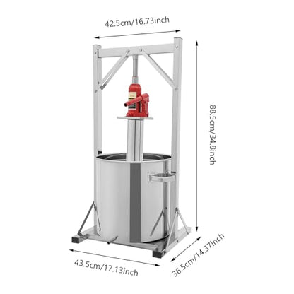 Fruit Wine Press, Stainless Steel Fruit Wine Press with 9.51 Gallon Outer Barrel Apple Cider Press Stainless Steel Hydraulic Jack Press Extractor for Press Rice Wine, Honey, Vegetables