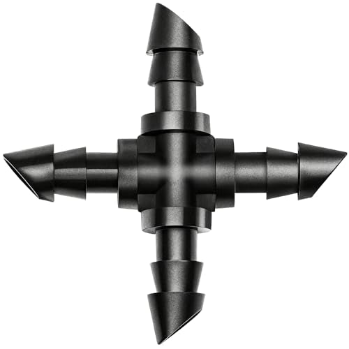 40 Pack Drip Irrigation 1/4" Barbed Cross Tee Fittings, Drip Line Barbed Cross Tee Connectors for 1/4 Inch Irrigation Tubing Micro Irrigation Connection Parts for Garden Sprinkler Systems - size: 1/4 Inch Cross-40P