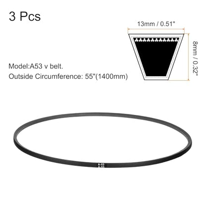 uxcell 3pcs A53 or 4L550 Classic Wrapped Rubber V-Belt, 53"(1350mm) Inside Circumference, A Profile V Belt - size: A53