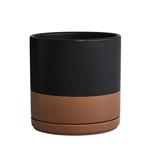 D'vine Dev 8 Inch Ceramic Planter Pot, Black/Tan, 94-O-D-7 - color: Black/Speckled Tan, size: Medium