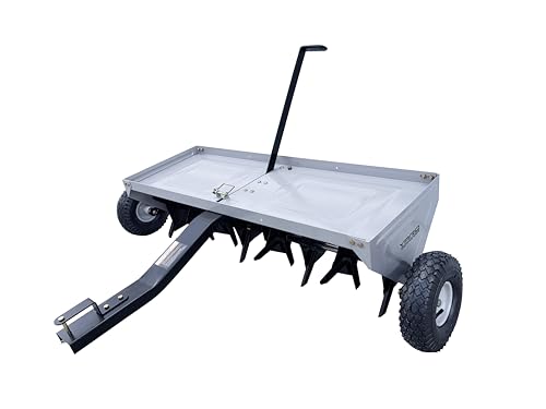 Yard Commander - 48-Inch Tow Behind Plug Aerator for Lawn Tractor & ATV, 32 Core Plug Tines, 2.5” Soil Penetration, Heavy Duty Steel Aerator, Weight Tray & 10” Pneumatic Tires for Lawn & Garden Care