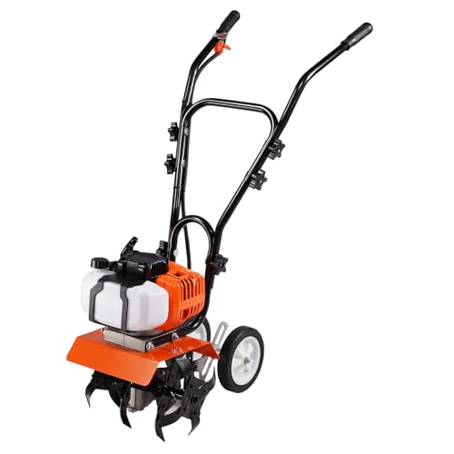 VEVOR Tiller Cultivator Gas Powered, 43CC 2-Stroke Garden Cultivator, Tiller with 4 Steel Adjustable Front Tines for Lawn, Garden and Field Soil Cultivation - size: 43CC,2-Stroke