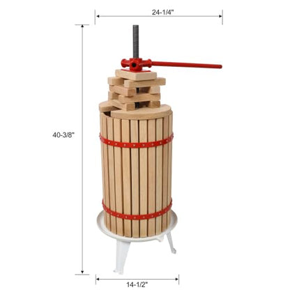 Fruit Wine Press - Apple&Grape&Berries Crusher Manual Juice Maker for Kitchen, Solid Wood Basket with 8 Blocks Cider Heavy Duty Wine Making Press (7.9 Gallon)