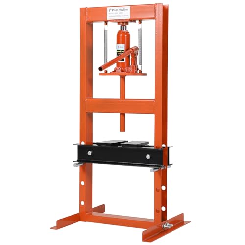 GarveeTech 6 Ton Hydraulic Shop Press, H-Frame, 4-Hold Adjustable Height, with Movable Plates and Dust Cover, for Garage or Professional Users, Orangec - color: Orange