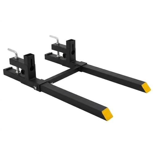 60 Inch Pallet Forks for Tractor Loader & Skid Steer – 2000 lb Capacity, Adjustable Stabilizer Bar, Quick Attach, Black & Orange – Includes Work Gloves