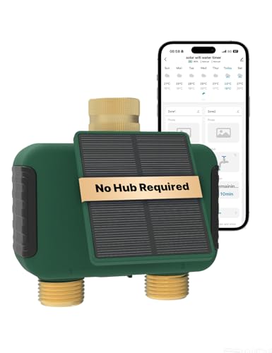 MOES Solar WiFi Hose Timer, 2-Zone Sprinkler Water Timer, Brass Fittings