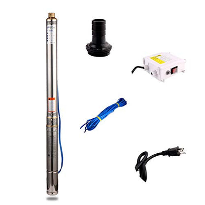 Submersible Pumps 3" OD Pipe 110V/60HZ 0.55KW 0.75HP Stainless Steel Deep Well Pumps 1" Outlet Submersible Bore Pump Deep Well Pump with Control Box for Industrial and Home Use - size: 110V 0.55KW 0.75HP 1"