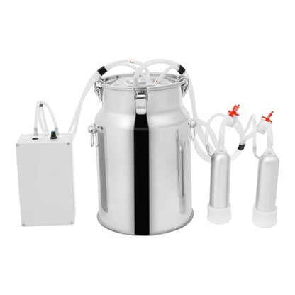 Pulsation Cow Milking Machine with Stainless Bucket - Electric Goat/Cattle Milker, 45kPa Vacuum & Auto Shutoff, Portable Dairy Equipment for Small Farms Silver (10 L) - size: 10 L