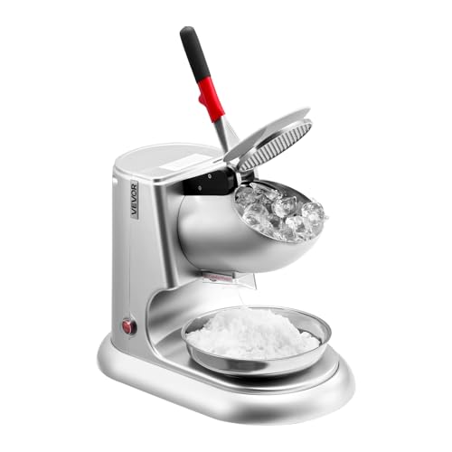 VEVOR Ice Crusher Machine, 220lbs Per Hour Electric 4 Blades Snow Cone Maker, Stainless Steel Shaved Ice Machine with Bowl and Cover, 300W 2000RPM Ice-Shaver for Home and Commercial Use, Silver - color: Silver