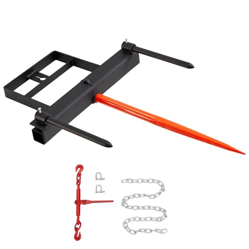 39" Hay Spear, Bale Spears 1600lbs Loading Capacity, Skid Steer Loader Tractor Bucket Attachment with 2pcs 17.5" Stabilizer Spears and 60" Chain, Quick Attach Spike Forks 1600 LBS High Load Capacity