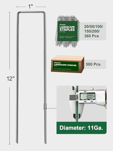 GROWNEER 100 Pack Landscape Staples 12 inch Galvanized Steel Yard Stakes - size: 12 Inch