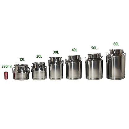 20-60L Stainless Steel Milk Can Wine Milk Bucket Wine Pail Bucket Milk Can Tote Jug with Sealed Lid Heavy Duty, with Independent Embedded Silicone Sealed Lid (50L) - size: 50L