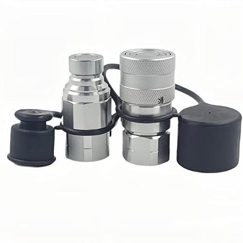2-Sets 1/2" Skid Steer Bobcat Flat Face Hydraulic Quick Disconnect Coupling NPT1/2 Set Quick Connect Couplers with Black Dust Caps - size: 2-Sets 1/2" NPT