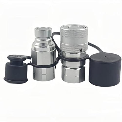 2-Sets 3/4" SAE-12 UNF1-1/16 Skid Steer Flat Face Hydraulic Quick Connect Coupling/Coupler, 1/2 Body W/Dust Cap - size: 2-Sets 3/4" SAE