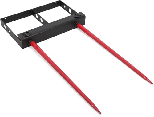 Hay Spear 49",Red Black Double Spear Bale Spear 4000lbs Loading Capacity, Quick Attach Spike Forks Skid Steer Loader Tractor Attachment - size: Double Spear 49"