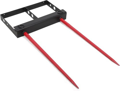 Hay Spear 49",Red Black Double Spear Bale Spear 4000lbs Loading Capacity, Quick Attach Spike Forks Skid Steer Loader Tractor Attachment - size: Double Spear 49"