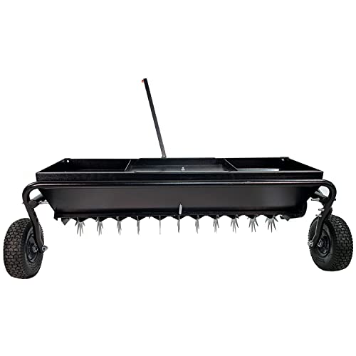 Brinly Tow Behind Combination Aerator Spreader with Weight Tray, 40-Inch, Flat Black - color: Flat Black