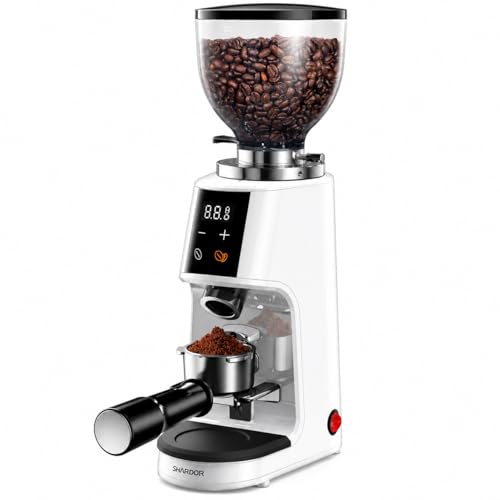 SHARDOR 64mm Flat Burr Coffee Grinder, 100 Settings, Anti-Static, White - color: White