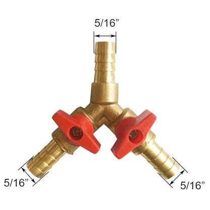 5/16" Hose Barb valve, Brass Y Shaped 3 Way Shut Off Valve - size: 5/16 Inch