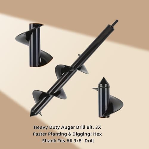 Heavy Duty Auger Drill Bit, 3X Faster Planting & Digging! Hex Shank Fits All 3/8" Drills ，Garden Bulb Planter, Ice Fishing & Fence Post Hole Digger ， Carbon Steel Blade