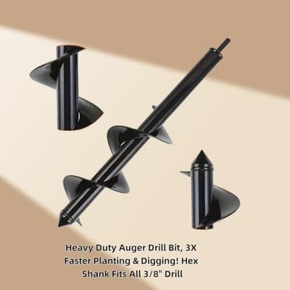 Heavy Duty Auger Drill Bit, 3X Faster Planting & Digging! Hex Shank Fits All 3/8" Drills ，Garden Bulb Planter, Ice Fishing & Fence Post Hole Digger ， Carbon Steel Blade