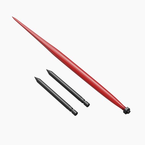 49" Hay Spear Attachment, 4500 Lbs Capacity Bale Spear with 2 Pcs 17" Stabilizer Spears, Heavy Duty Quick Attach Skid Steer Bale Hay Spike with Sleeve for Tractor Bucket - size: bale spear with stabilizer spear