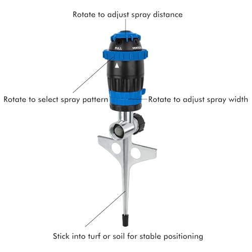 RESTMO Gear Drive Sprinkler with Metal T-Spike Base,Blue - color: Blue, size: 1 Pack