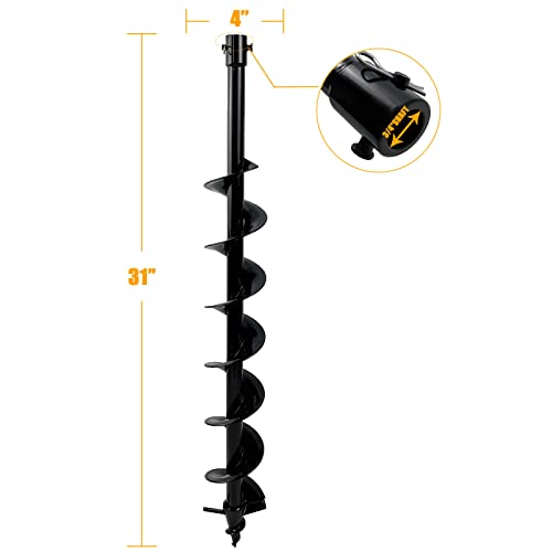 4" x 31" Earth Auger Bit for Post Holes, 3/4" Shaft Carbon Steel - size: 4" × 31"