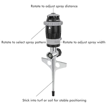 RESTMO Gear Drive Sprinkler with Metal T-Spike Base,Gray - color: Gray, size: 1 Pack