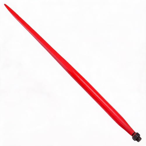 49" Hay Bale Spear with 3000 Lbs Capacity, Quick Attach Square Bale Spike Fork, Heavy Duty Farm Hay Handling Equipment for Tractor Loaders, Compatible with Bobcat & Kubota, Red Coated