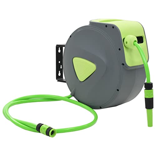 Automatic Retractable Water Hose Reel, 65.6ft Garden Wall Mounted Reel with 1/2 inch PVC Hose, Swiveling 180 Degrees, Spray Nozzle and Connector Set for Lawn Irrigation and Car Cleaning - color: Green