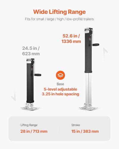 VEVOR 8000lbs Heavy-Duty Square Direct Weld on RV Jack, 15-1/4 Inches Lift, Adjustable Drop Leg, for Lifting RV, Horse, Utility, Yacht Trailers, TJD-7000S - size: 8000lbs (15-1/4 inch Stroke)