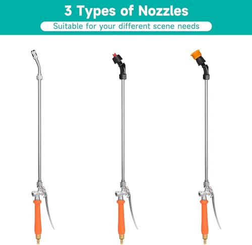 All Metal Sprayer Wand with 3 Types of Nozzles, Fan Nozzle Replacement Sprayer Wand, Stainless Steel Sprayer Wand with 1/4" & 3/8" Brass Barb and 2 Hose Clamps (3 Nozzles 44 Inches Sprayer Wand) - style: 3 Nozzles 44 Inches Sprayer Wand