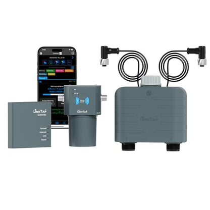 LinkTap T1 2-Outlet Smart Water Timer & Gateway, 2 Built-in Flow Meters - size: T1 timer+gateway